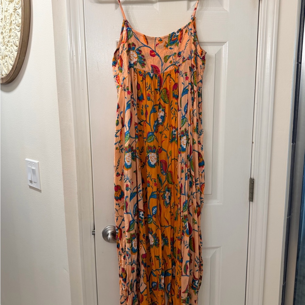 Anthropologie Orange Floral Spaghetti-Strap Midi Jumpsuit - Picture 2 of 6